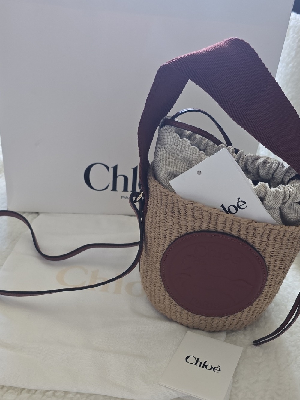 Chloé Small Raffia & Leather Basket Tote Bag